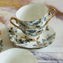 Secret Garden Winter Grey (Set Of Six Tea Cups & Saucers)