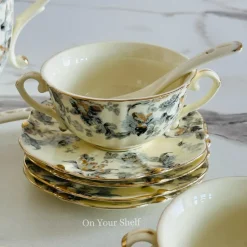Secret Garden Winter Grey Porcelain Soup Set (23 Pieces)