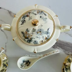 Secret Garden Winter Grey Porcelain Soup Set (23 Pieces)
