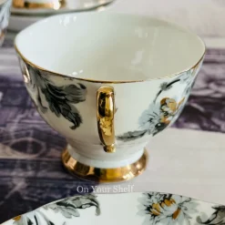 Secret Garden Winter Grey (Set Of Six Tea Cups & Saucers)