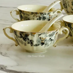 Secret Garden Winter Grey Porcelain Soup Set (23 Pieces)