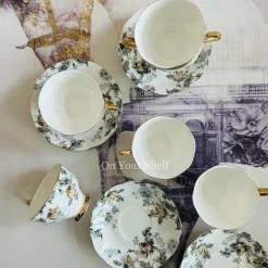 Secret Garden Winter Grey (Set Of Six Tea Cups & Saucers)