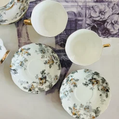 Secret Garden Winter Grey (Set Of Six Tea Cups & Saucers)
