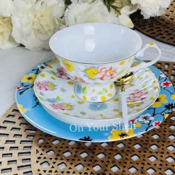Sky Blue With Yellow Floral 18 Piece Plate Set
