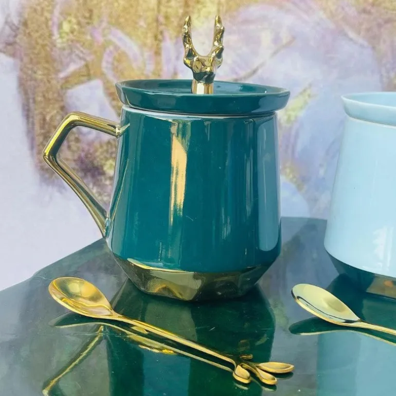 Stag Mug w/Lid & Spoon Teal Green