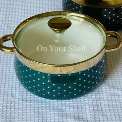 Taureen Serving Pot w/Glass Lid and Gold Polka Dots-Grey