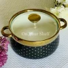 Taureen Serving Pot w/Glass Lid and Gold Polka Dots-Black