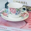 Tea Cup and Saucers Daulton Roses Pink & Blue Set of Six