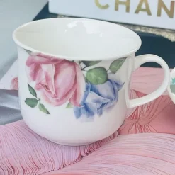 Tea Cup and Saucers Daulton Roses Pink & Blue Set of Six