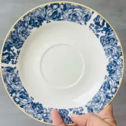 Tea Cup and Saucers Daulton Floral Blue Band Set of Six
