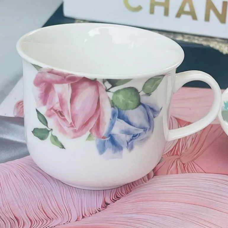 Tea Cup and Saucers Daulton Roses Pink & Blue Set of Six