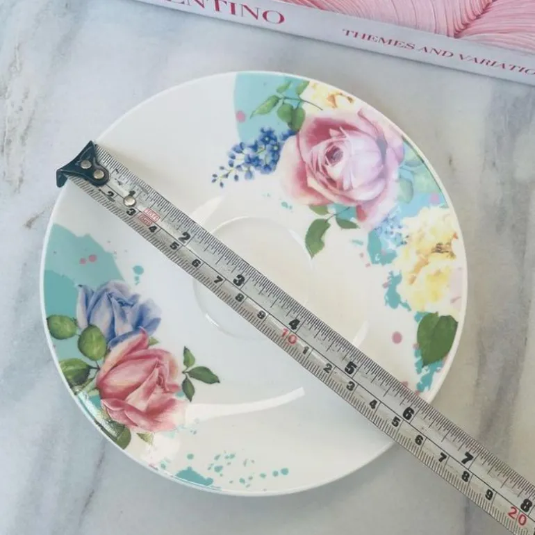 Tea Cup and Saucers Daulton Roses Pink & Blue Set of Six