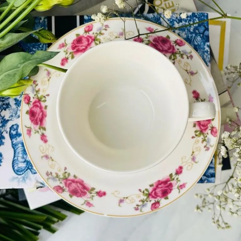 Tea Cup and Saucers Daulton Dancing Rose Set of Six