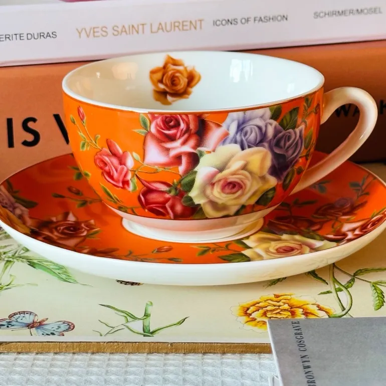 The Duchess’s Bloom In Orange (set of six cups and saucers)