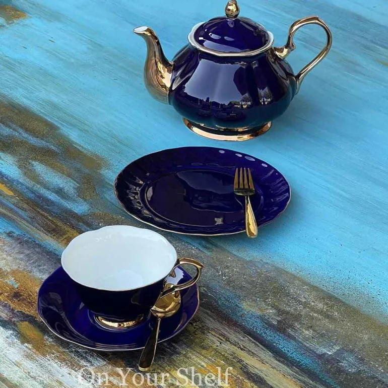 The Plain Deep Blue 24 Piece Tea Set