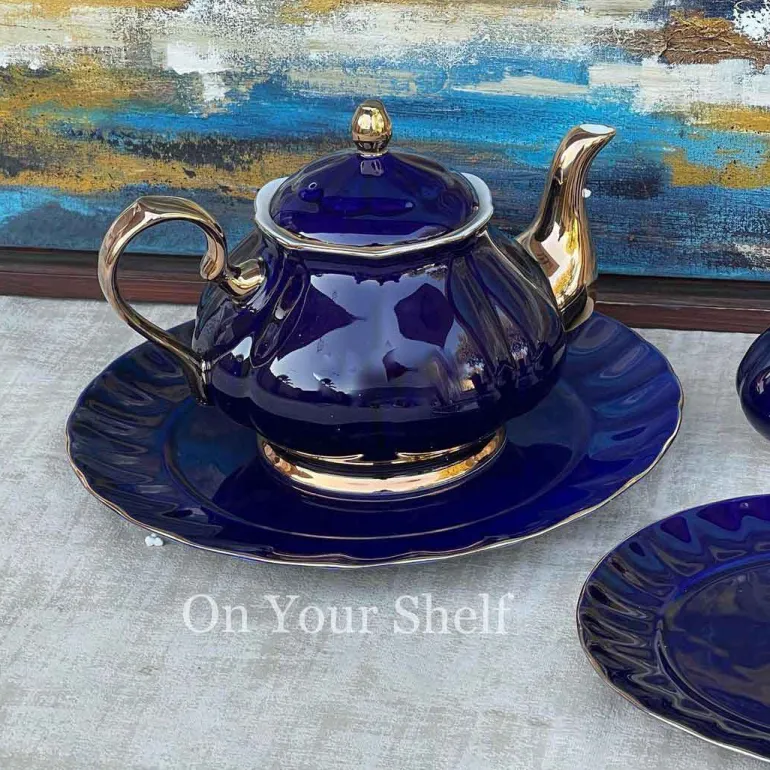 The Plain Deep Blue 24 Piece Tea Set