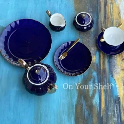 The Plain Deep Blue 24 Piece Tea Set