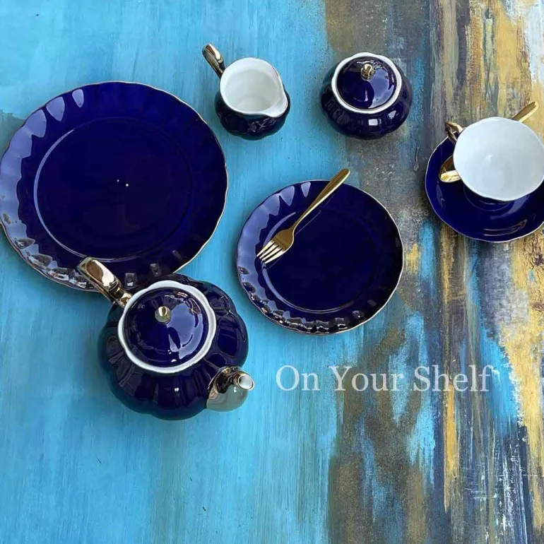 The Plain Deep Blue 24 Piece Tea Set
