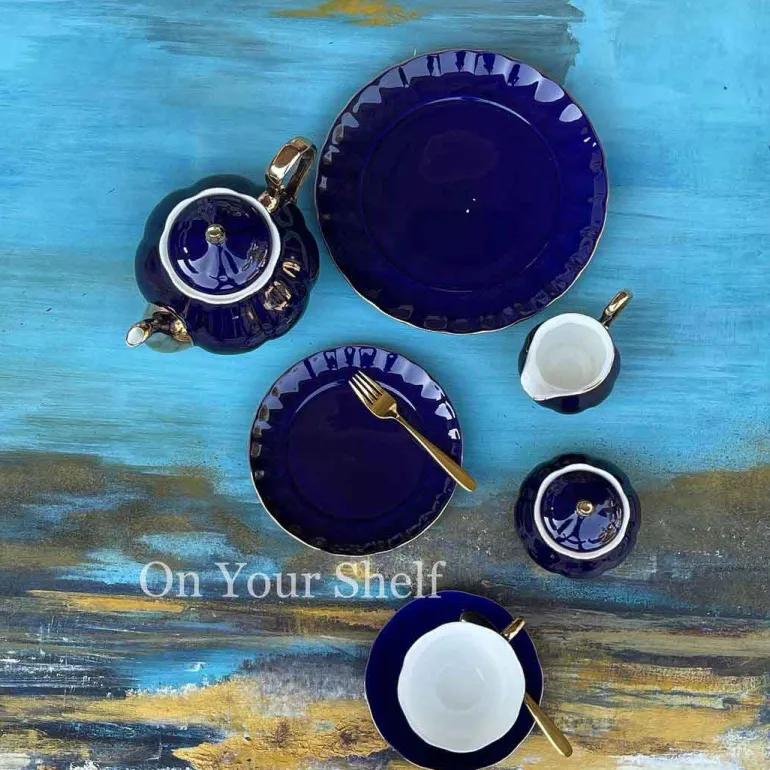 The Plain Deep Blue 24 Piece Tea Set