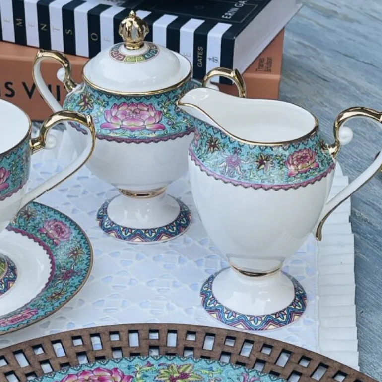 Turquoise Tranquility Versace-Inspired Tea Ensemble (24 piece tea set for six)
