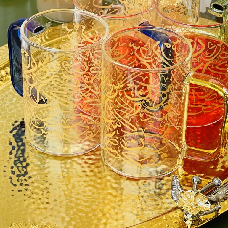 Urdu Calligraphy Glass Mugs (set of six)