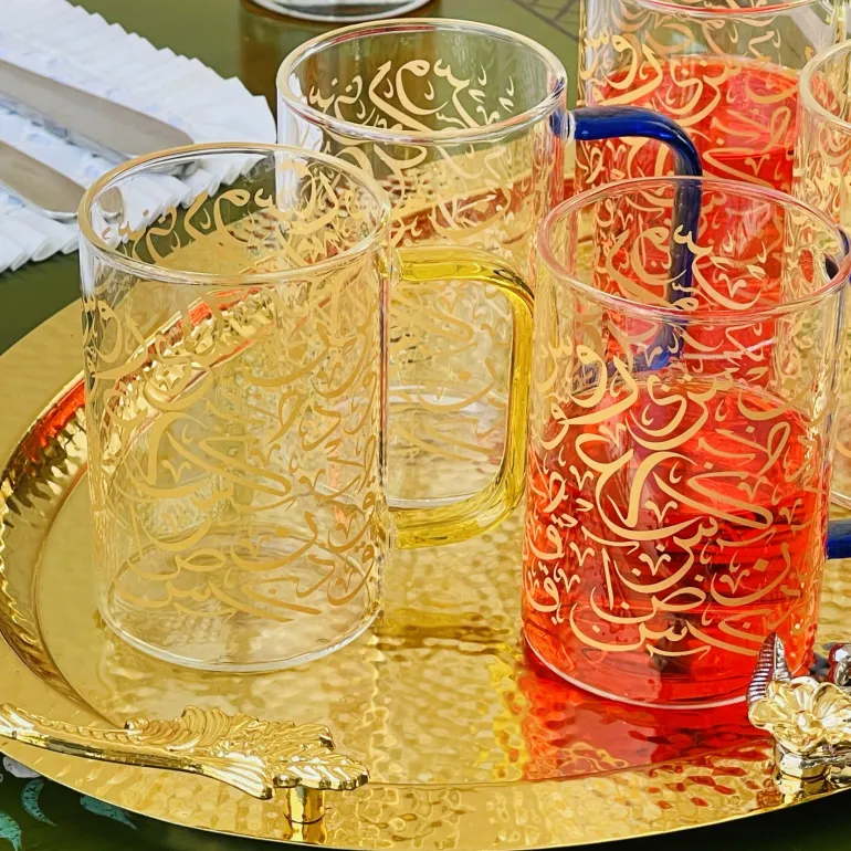 Urdu Calligraphy Glass Mugs (set of six)