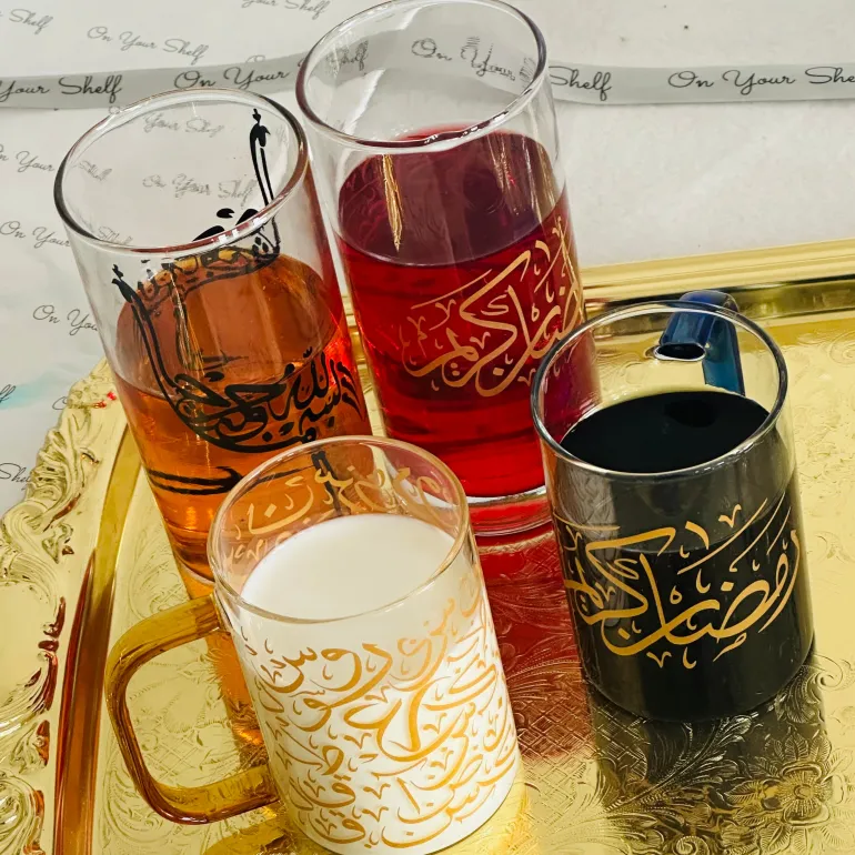 Urdu Calligraphy Glass Mugs (set of six)